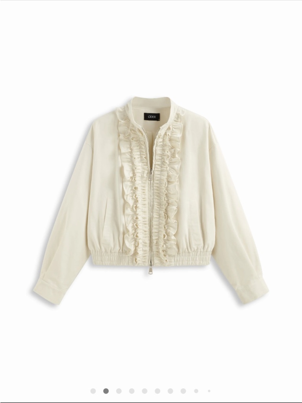 Cider Cream Ruffle-Front Bomber Jacket - Picture 2 of 16